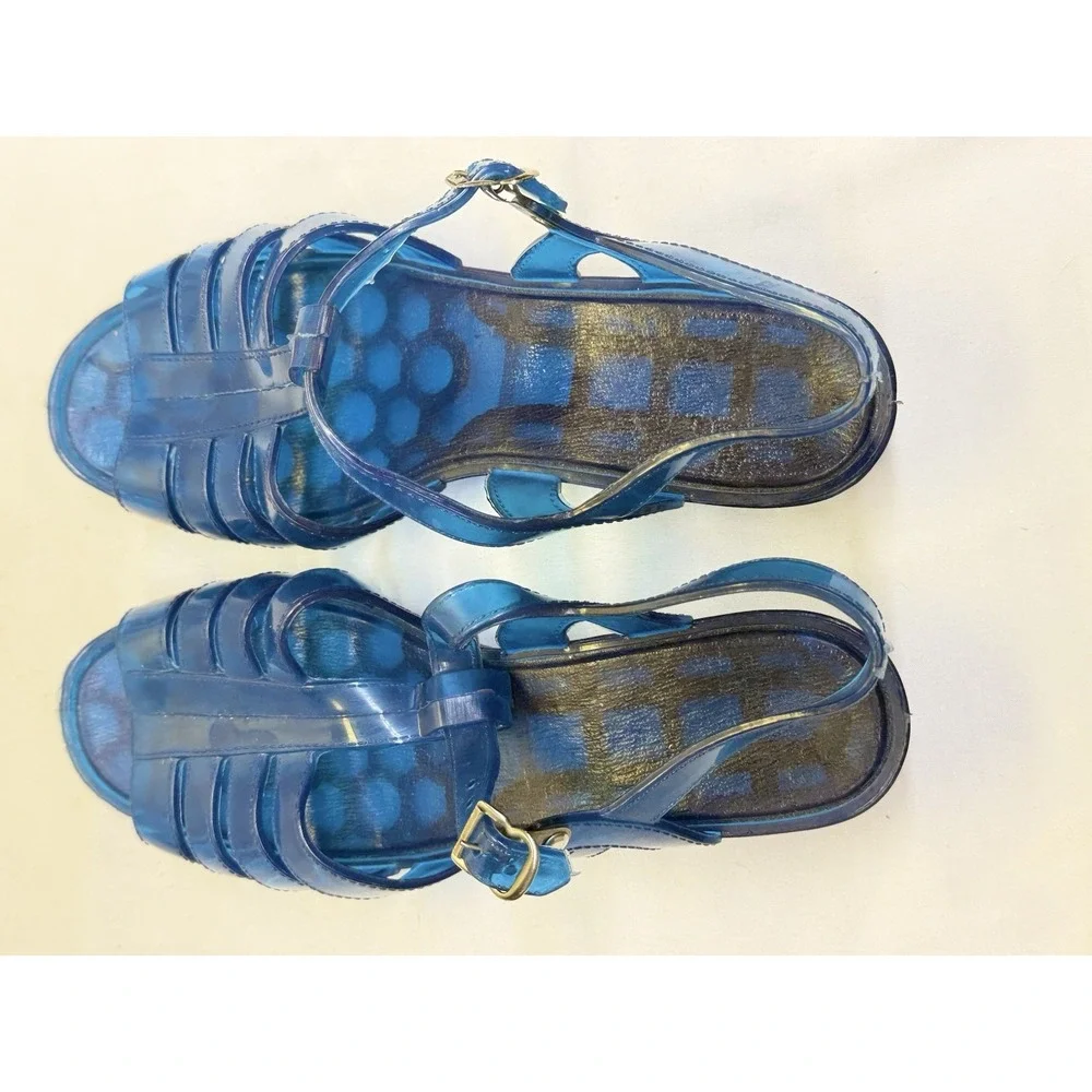 VTG Women's Translucent Blue Jelly Sandals Woven Fisherman Silhouette Sz 8
